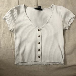V neck button down top